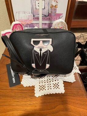 Karl Lagerfeld Black Crossbody with Pink & White Character Patch